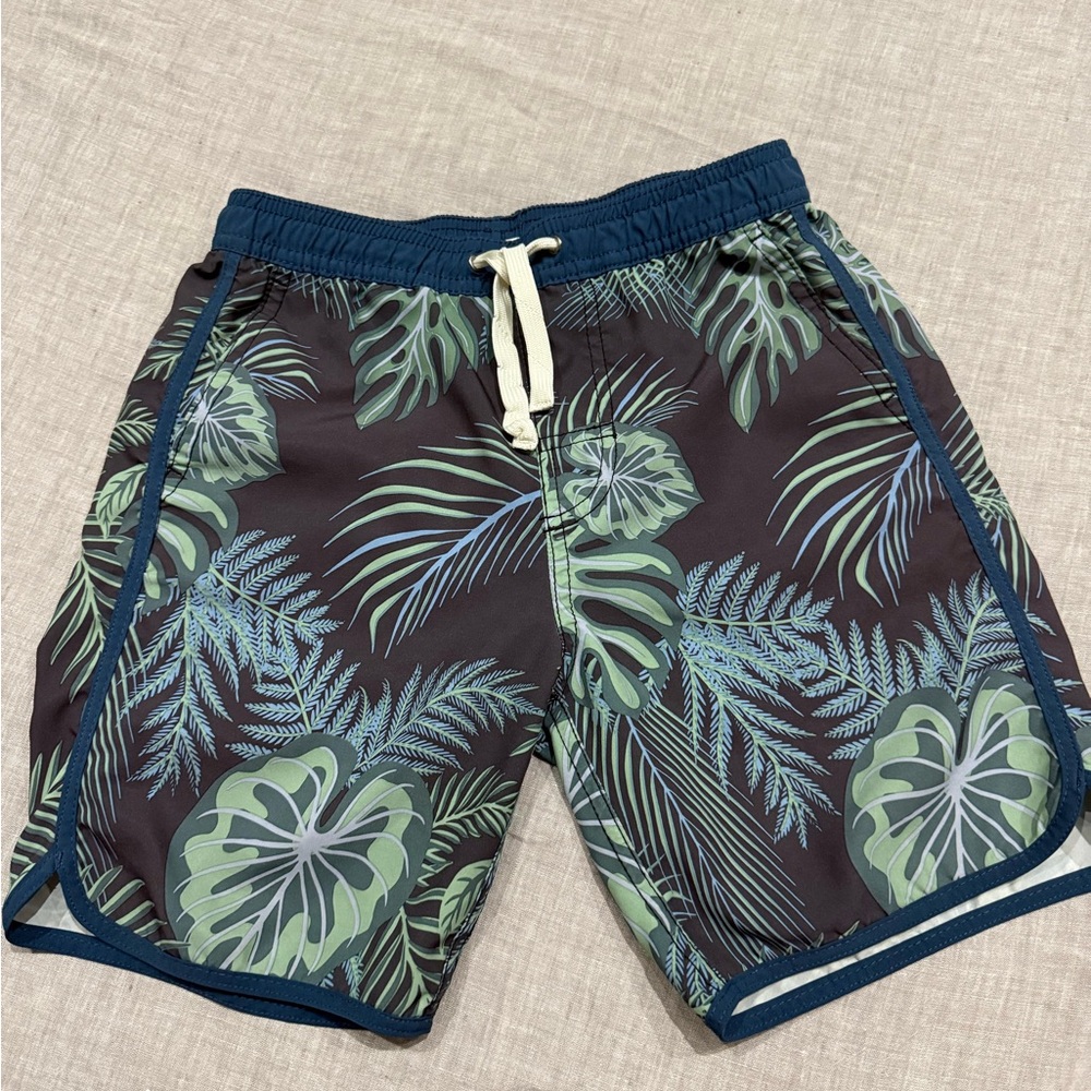 Fair Harbor Leaf Pattern Boys Swim Trunks Shorts